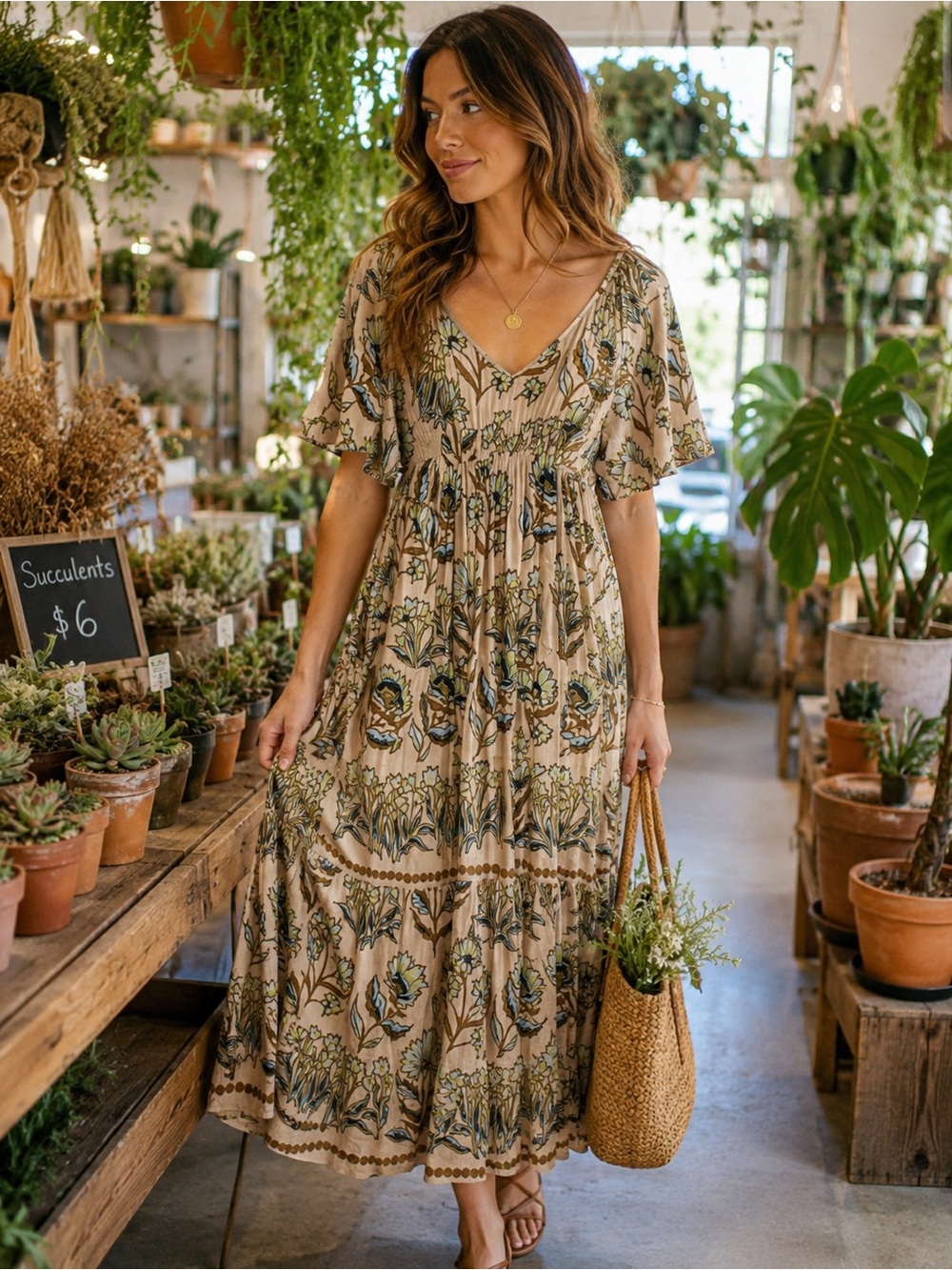 Omika Holis Maxi Dress in Aleena Butternut Floral Print Size Small